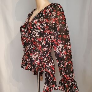 NWT Lucy Paris Black Floral blouse
